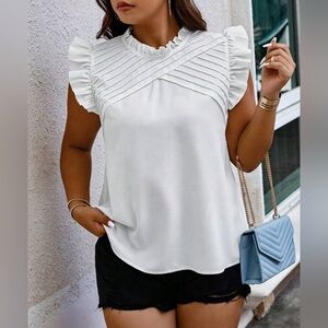SHEIN white pleated ruffle blouse women’s 4XL NWOT
